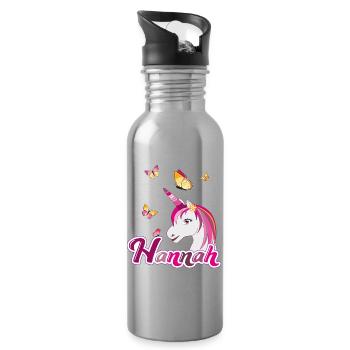 Hannah , maiden name, favorite name - Water bottle with straw - silver - Right