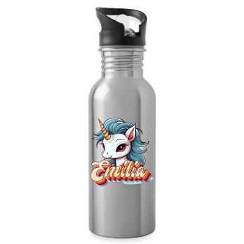 Emilia, maiden name, favorite name - Water bottle with straw - silver - Right