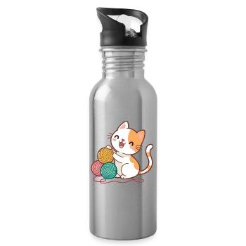 Kitten and Colorful Balls - Water bottle with straw - silver - Right