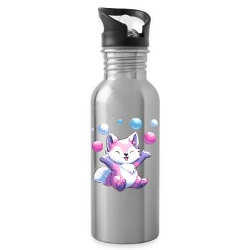 Pastel Fox Balloon Festival - Water bottle with straw - silver - Right