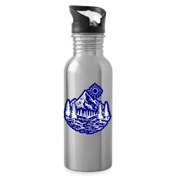 Mountains Valley Landscape Forest - Water bottle with straw - silver - Right