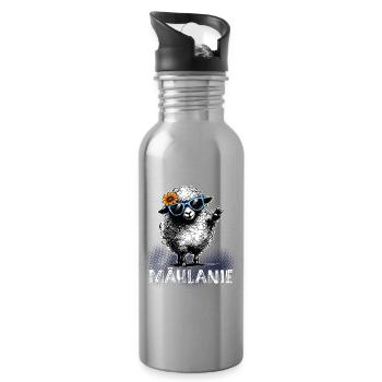 Mählanie – Freches Schaf Wortspiel Peace - Trinkflasche mit integriertem Trinkhalm - Lightsilver - Rechts