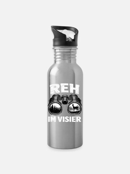 Jäger Reh Visier Jagd Geschenk - Trinkflasche mit integriertem Trinkhalm - Lightsilver