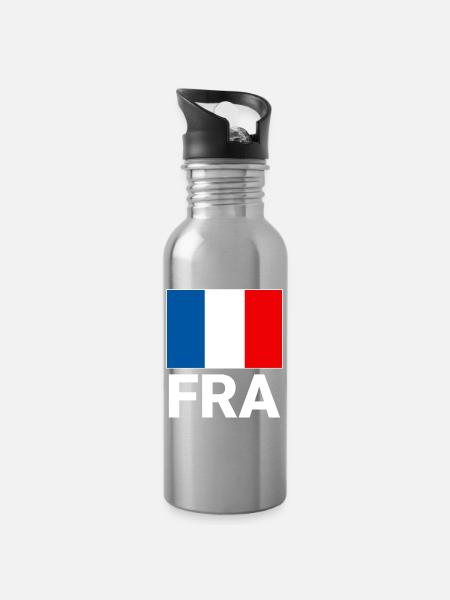 Sporty France flag with FRA abbreviation - Water bottle with straw - silver