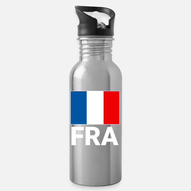 Drapeau français sportif avec abréviation FRA - Gourde avec paille intégrée - argent clair