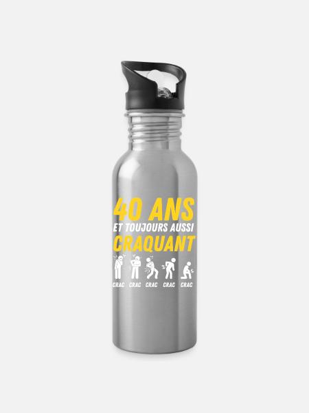 40 ans humour anniversaire vintage - Gourde avec paille intégrée - argent clair