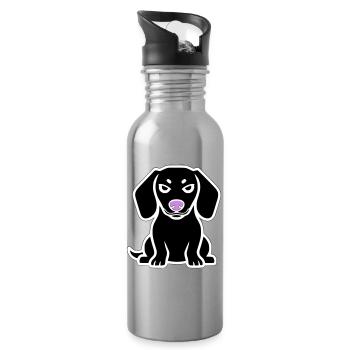 Dackel Hund Welpe Cartoon - Trinkflasche mit integriertem Trinkhalm - Lightsilver - Rechts