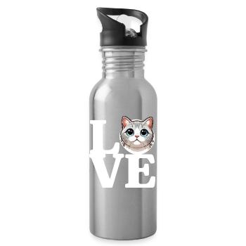 J’ADORE Chat Amoureux Chat Drôle - Gourde avec paille intégrée - argent clair - Droite