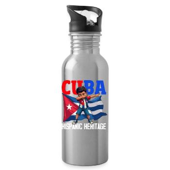 Cuba Pride & Home - Design du drapeau de Cuba - Gourde avec paille intégrée - argent clair - Droite