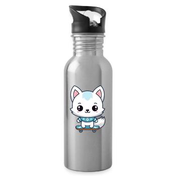 Little Fox Skateboard Blue - Water bottle with straw - silver - Right