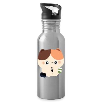 Kawaii Heulende Katze mit Kaffee - Trinkflasche mit integriertem Trinkhalm - Lightsilver - Rechts