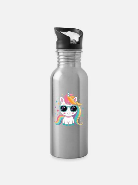 Regenbogen-Einhorn-Sonnenbrille - Trinkflasche mit integriertem Trinkhalm - Lightsilver
