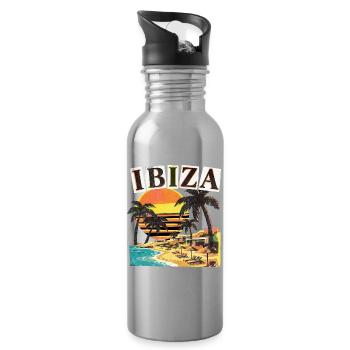 Ibiza Urlaub - Trinkflasche mit integriertem Trinkhalm - Lightsilver - Rechts