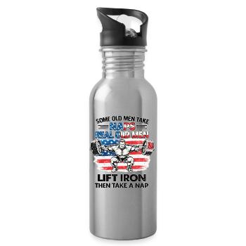 Old Men Nap Fitness America USA Blague - Gourde avec paille intégrée - argent clair - Droite