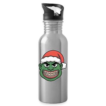 Green Santa Braces Grin - Water bottle with straw - silver - Right