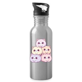 Pastel cats bunch cuddly happy - Water bottle with straw - silver - Right