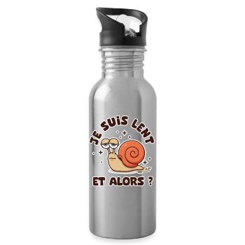 T-shirt drole escargot lent humour bureau - Gourde avec paille intégrée - argent clair - Droite