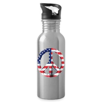 Peace USA Flag - Water bottle with straw - silver - Right