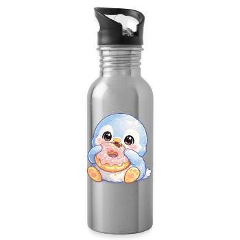 Kleiner Donut-Pinguin - Trinkflasche mit integriertem Trinkhalm - Lightsilver - Rechts