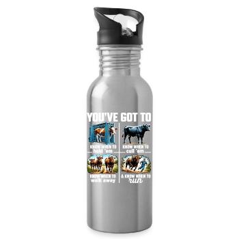 Lustiges Farmer Design – Know When To Run - Trinkflasche mit integriertem Trinkhalm - Lightsilver - Rechts