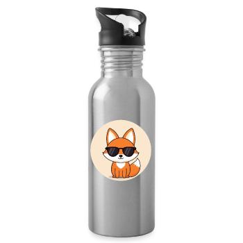 Fox badge in black glasses - Water bottle with straw - silver - Right