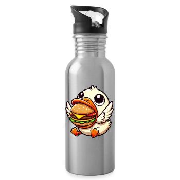 Funny duck hamburger food lover - Water bottle with straw - silver - Right