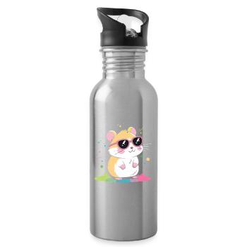 Hamster arcenciel lunettes roses - Gourde avec paille intégrée - argent clair - Droite