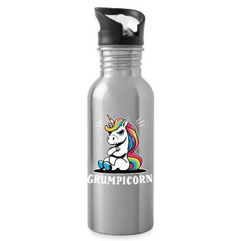 Grumpicorn Rainbow Unicorn Fun Humor Funny - Water bottle with straw - silver - Right