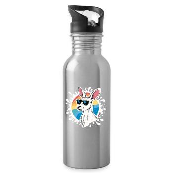 Cool Kangaroo - Retro Style & Sunglasses - Water bottle with straw - silver - Right