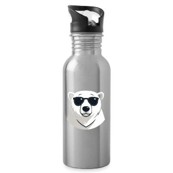 Eisbär mit dunkler Brille - Trinkflasche mit integriertem Trinkhalm - Lightsilver - Rechts