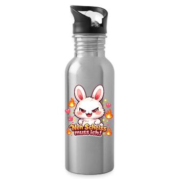 Cute Hase Nen Scheiß muss ich Statement - Trinkflasche mit integriertem Trinkhalm - Lightsilver - Rechts