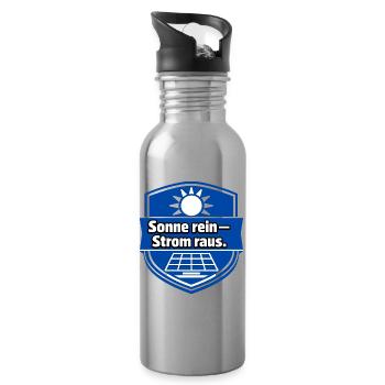 Solar Module, Solar Energy, Solar Power - Water bottle with straw - silver - Right
