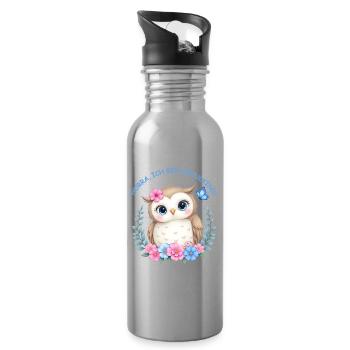 Schulstart Eulenmotiv mit Blumen - Trinkflasche mit integriertem Trinkhalm - Lightsilver - Rechts