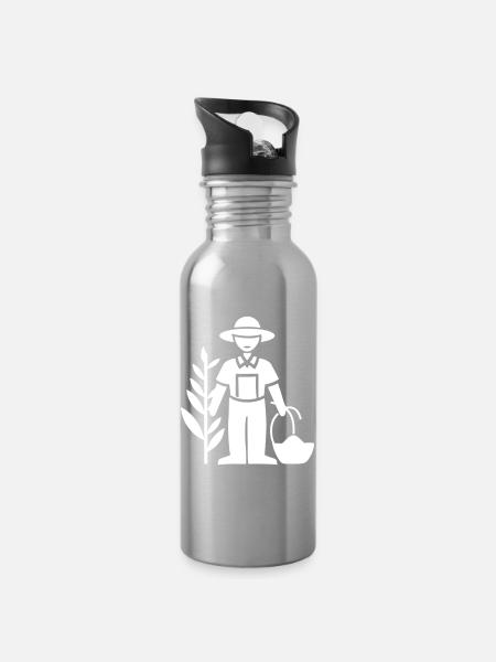 Farmer Bauer - Trinkflasche mit integriertem Trinkhalm - Lightsilver