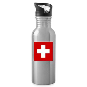 SCHWEIZ SWISS SWITZERLAND EUROPA SPORT FAN - Water bottle with straw - silver - Right