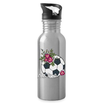 Fußball mit Rosen Österreich - Trinkflasche mit integriertem Trinkhalm - Lightsilver - Rechts