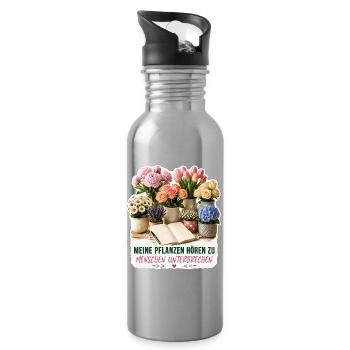 Meine Pflanzen hören zu, Menschen unterbrechen - Trinkflasche mit integriertem Trinkhalm - Lightsilver - Rechts
