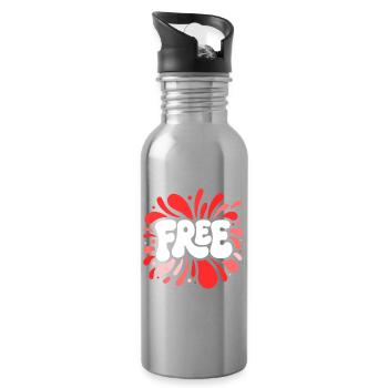 Libre Explosion Pop Rétro Rouge - Gourde avec paille intégrée - argent clair - Droite
