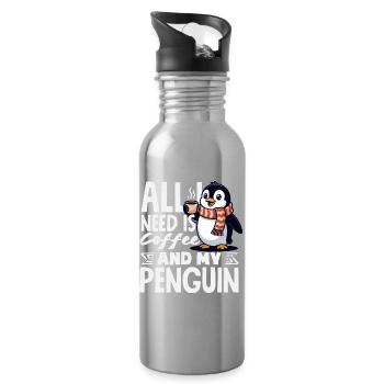 Cute Penguin - Gift for Penguin Lover - Water bottle with straw - silver - Right