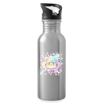 Chat pastel en capuche éclatante - Gourde avec paille intégrée - argent clair - Droite