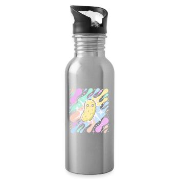 Cornichon pastel étoilé - Gourde avec paille intégrée - argent clair - Droite