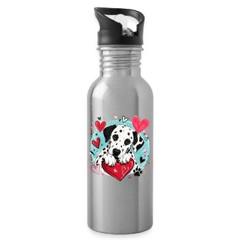 Amour dalmatien - noir - Gourde avec paille intégrée - argent clair - Droite