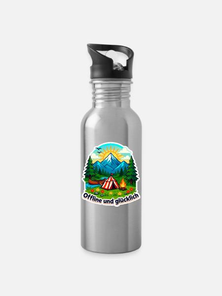 Camping Glück - Trinkflasche mit integriertem Trinkhalm - Lightsilver