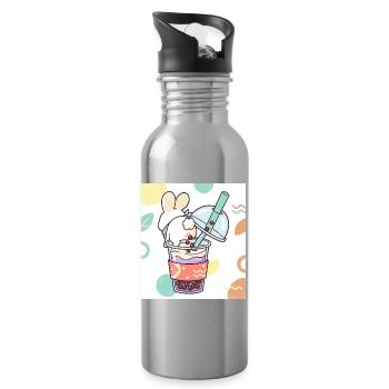 Bubble Tea Boba Drôle de Lapin mignon - Gourde avec paille intégrée - argent clair - Droite
