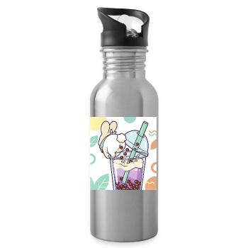 Bubble Tea Boba Drôle de Lapin mignon - Gourde avec paille intégrée - argent clair - Droite