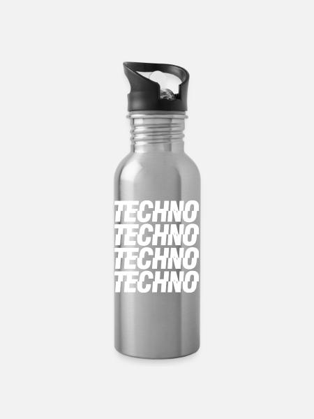 Techno-Musik-Logo - Trinkflasche mit integriertem Trinkhalm - Lightsilver