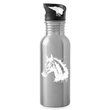 White Splash Horse Head - Water bottle with straw - silver - Right