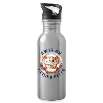 Ewig an deiner Seite: Katzen im Rettungsring - Trinkflasche mit integriertem Trinkhalm - Lightsilver - Rechts