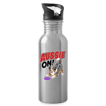 Aussie On! Playful Frisb Dog - Water bottle with straw - silver - Right