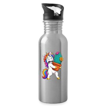 Funny Unicorn Cactus Hug - Water bottle with straw - silver - Right